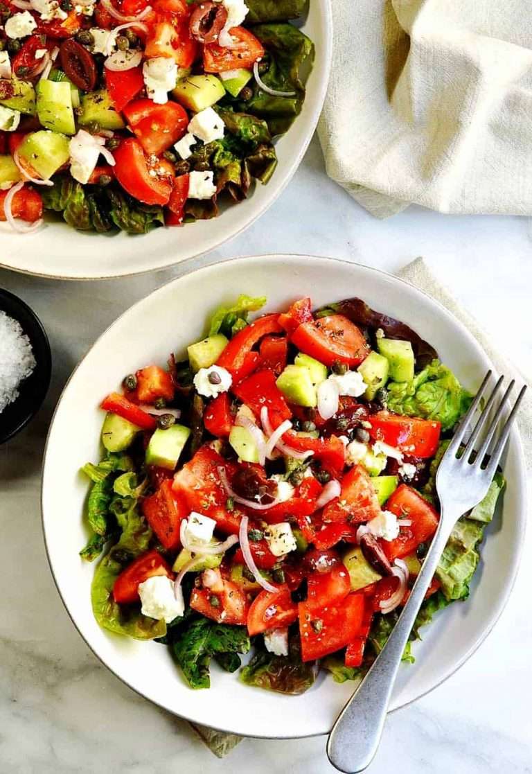 Greek-Salad-served-in-cermic-bowls-photo-from-above